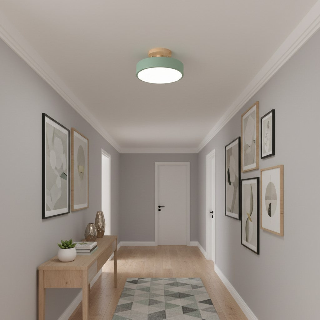 Lámpara de Techo Redonda Macaroq – Madera y Acrílico Modernos para Dormitorio