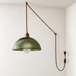 Bild in Gallery-Viewer laden, Vintage Ribbed Glass Shade Plug‑in Swag Pendant Light - Hanging Lamp for Dining and Living Room