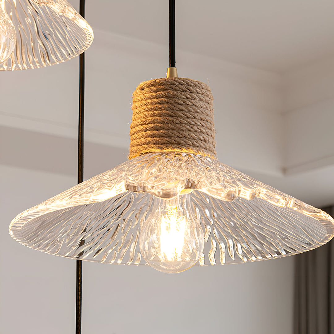 Nordische Hanfseil Glas Pendelleuchte