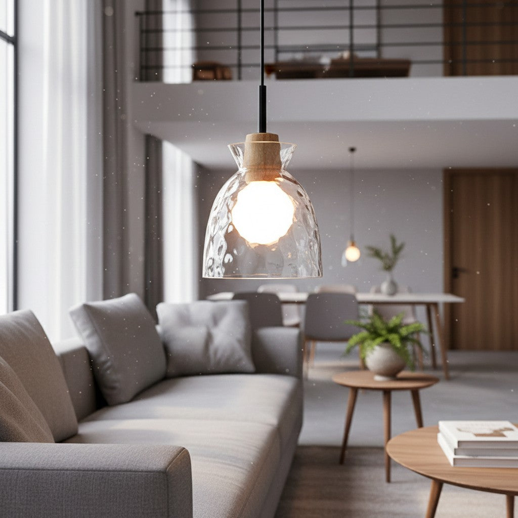 Lámpara Colgante Quenora Ripple – Pantalla de Vidrio Ondulado para Comedor o Cocina U23