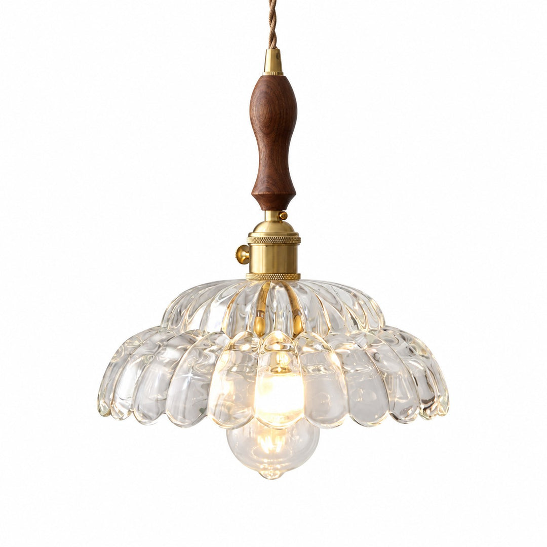 Large Clear Puff-Skirt Pendant, Walnut Handle