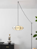 Bild in Gallery-Viewer laden, Black Metal White Fabric Plug-In Swag Pendant