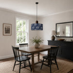 Bild in Gallery-Viewer laden, Blue floral fabric pendant light in a bright dining room