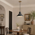 Load image into Gallery viewer, Gray metal pendant lamp in a round dining room scene