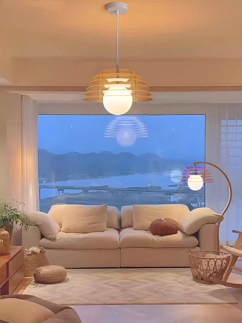 Lámpara colgante Sunrise – Lámpara colgante de ambiente con geometría Bauhaus Memphis – AFTERGLOW S5
