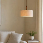 Cargar imagen en el visor de la Galería, Natural linen drum pendant lamp beside a bed