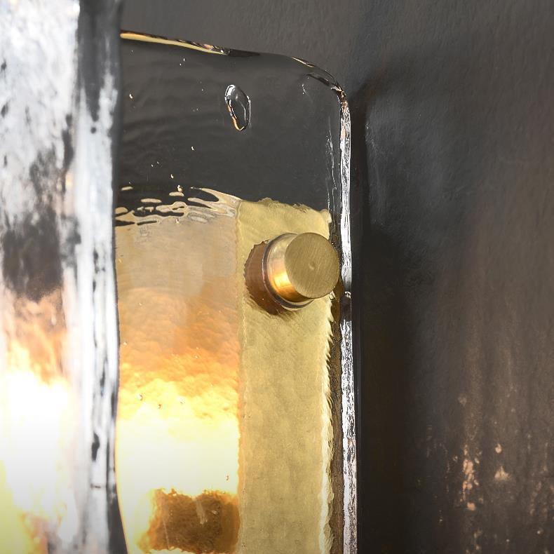Lámpara de pared moderna de lujo rectangular de cobre y vidrio de una luz para sala de estar