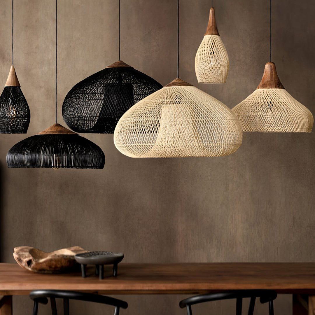Woven Rattan Wood Plug-In Pendant Light