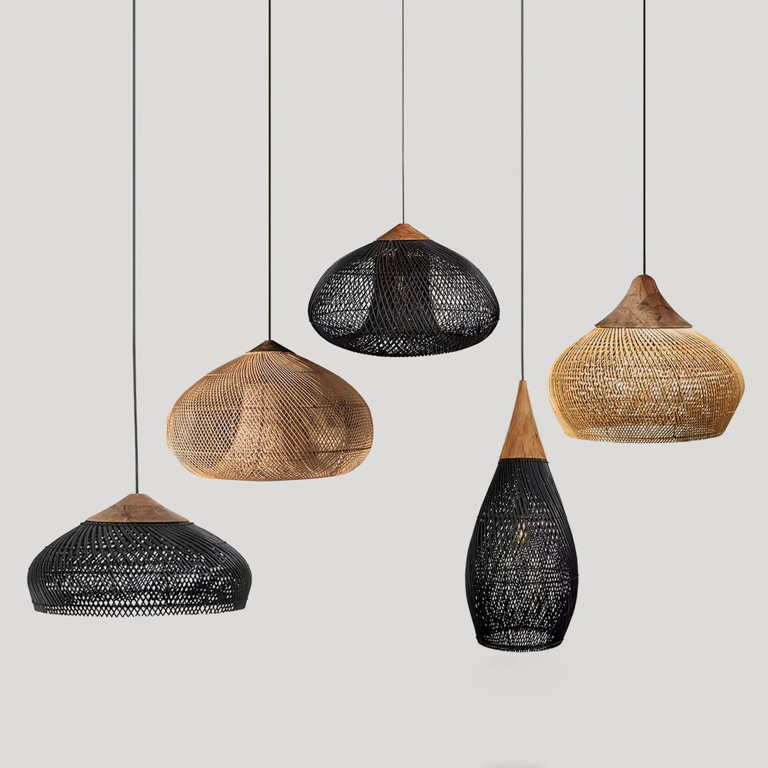 Woven Rattan Wood Plug-In Pendant Light