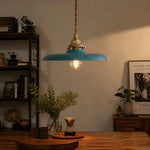 Load image into Gallery viewer, Distressed blue pendant light in an atmospheric interior