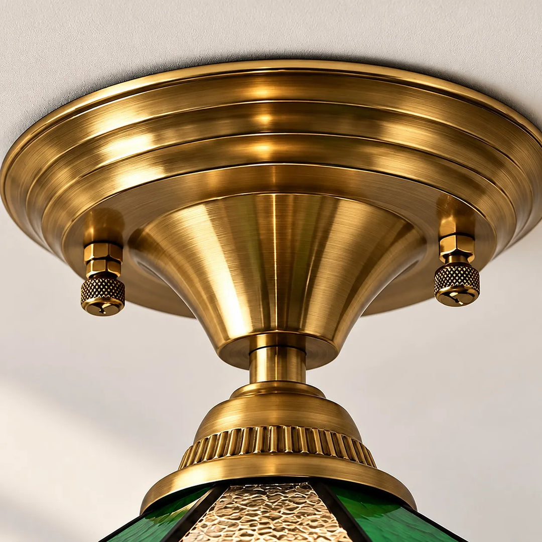 Vintage Green Mosaic Glass Flush Mount Ceiling Light