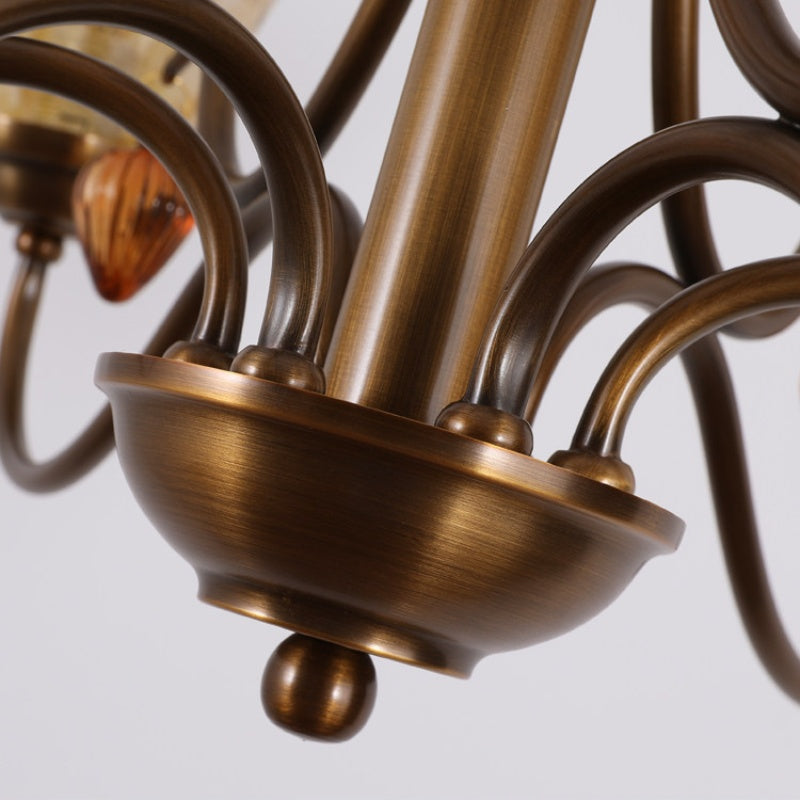 Upward Amber Tulip Glass Metal Chandelier