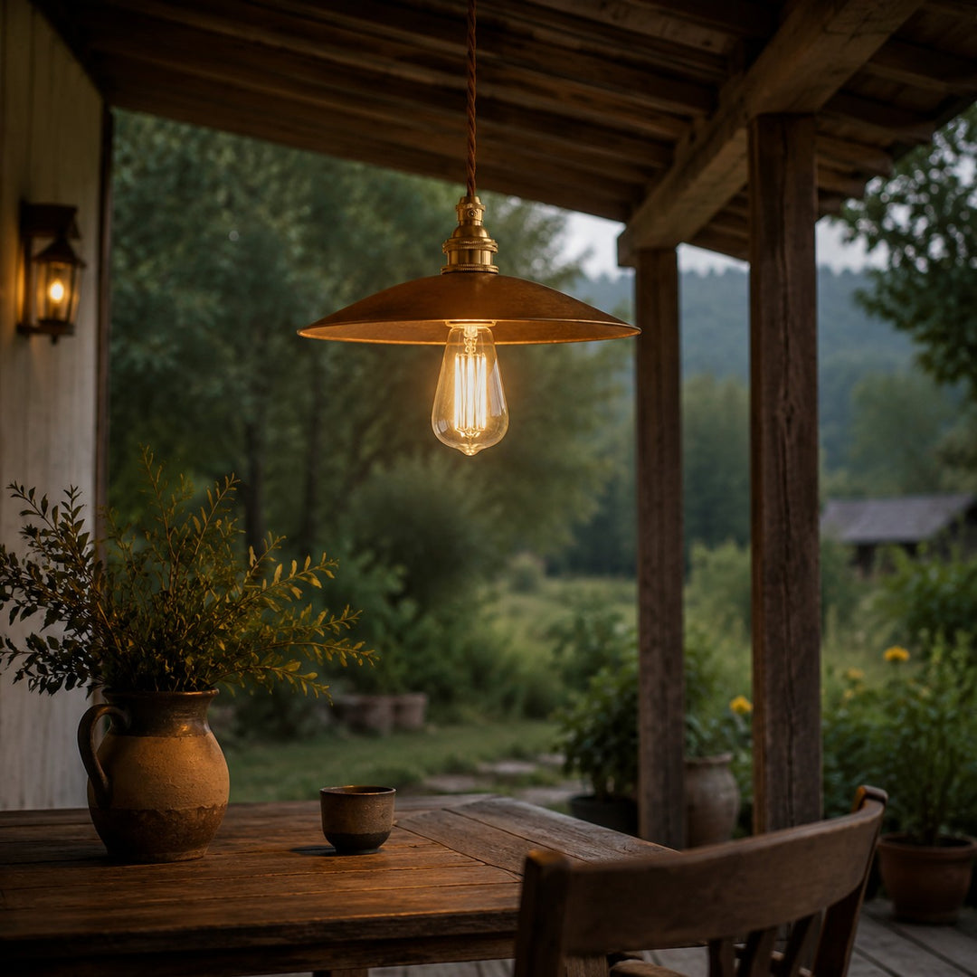 Vintage brass pendant in evening setting