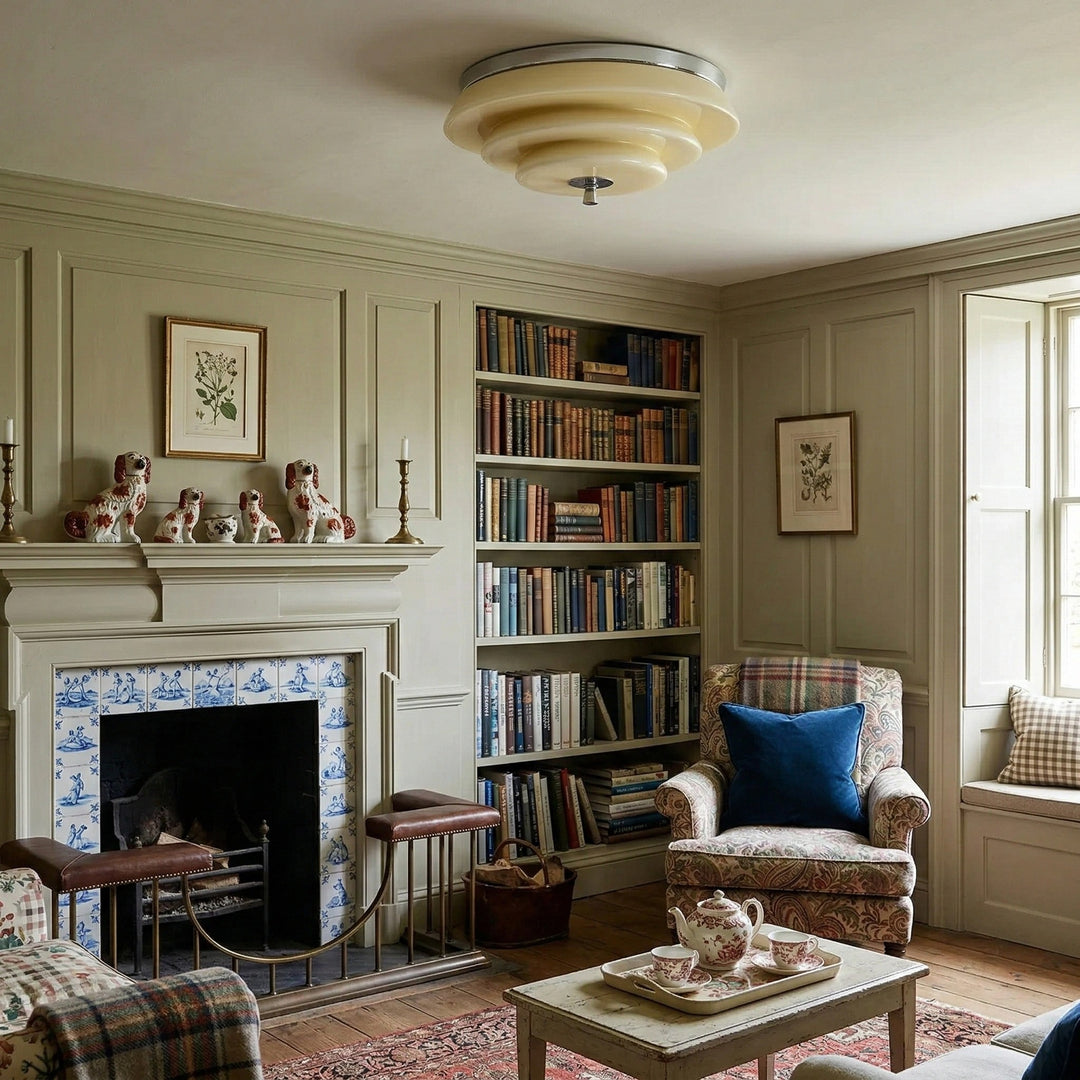 Mallew Flush Mount Ceiling Light – Layered Wave Silhouette Vintage Style Lamp for Indoor Use