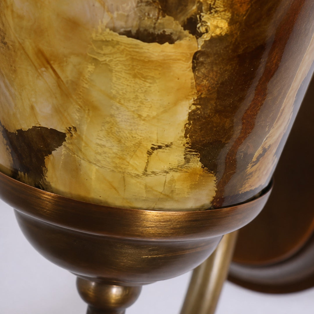 Sculpted Amber Glass and Brass Wall Sconce