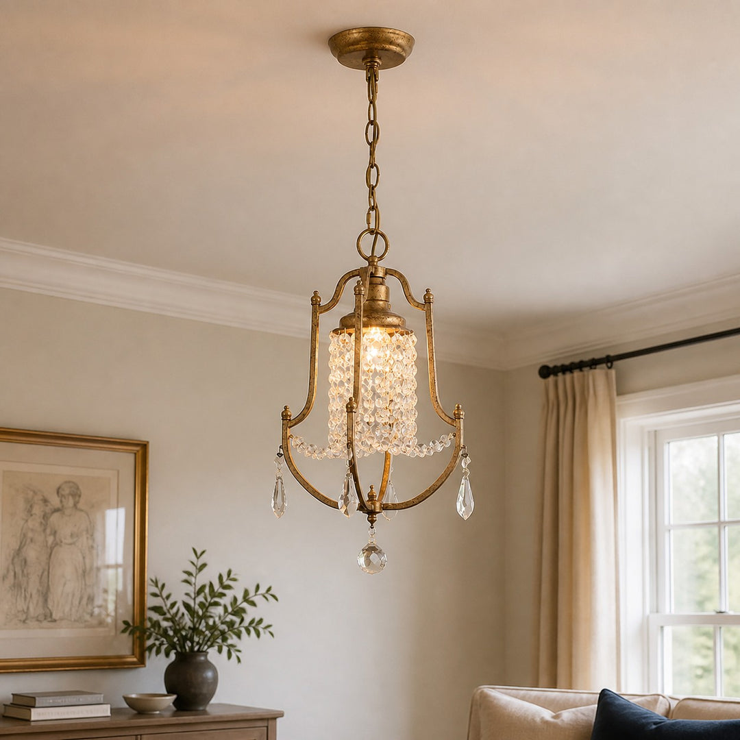 French Country Crystal Bell Pendant Light