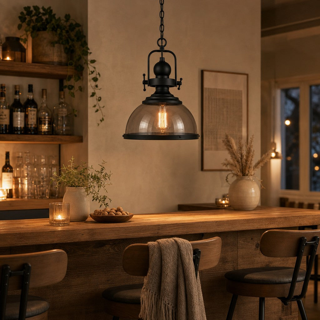 Ivoran Industrial Metal Smoky Glass Pendant Lamp — Suitable for Kitchen Island
