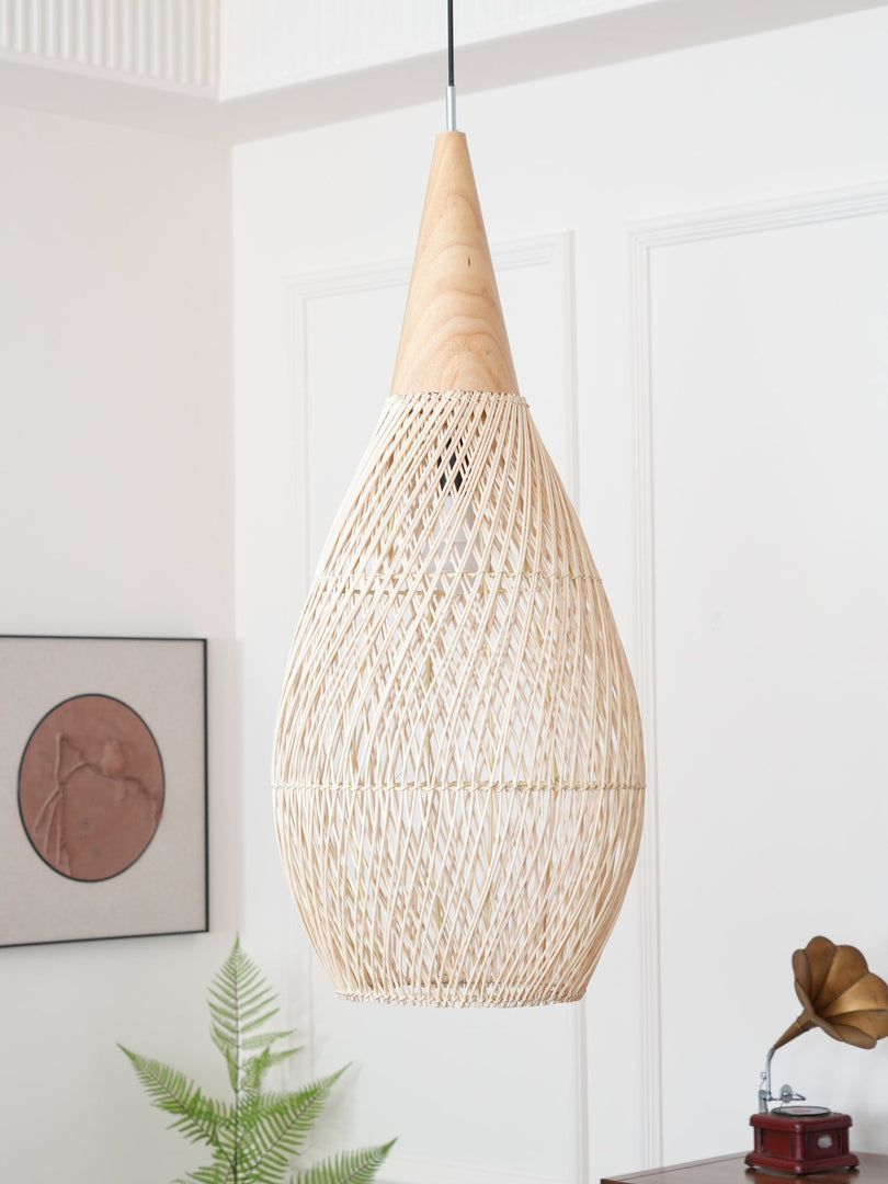 Woven Rattan Wood Plug-In Pendant Light