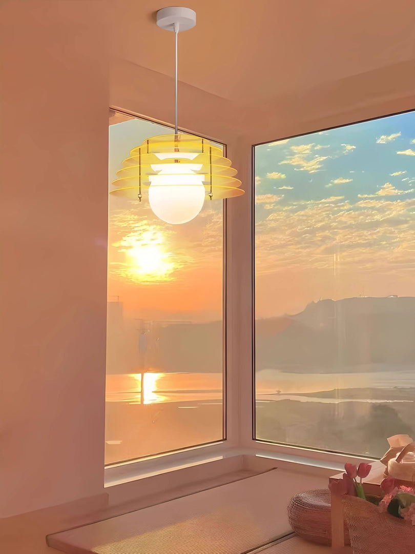 Lámpara colgante Sunrise – Lámpara colgante de ambiente con geometría Bauhaus Memphis – AFTERGLOW S5