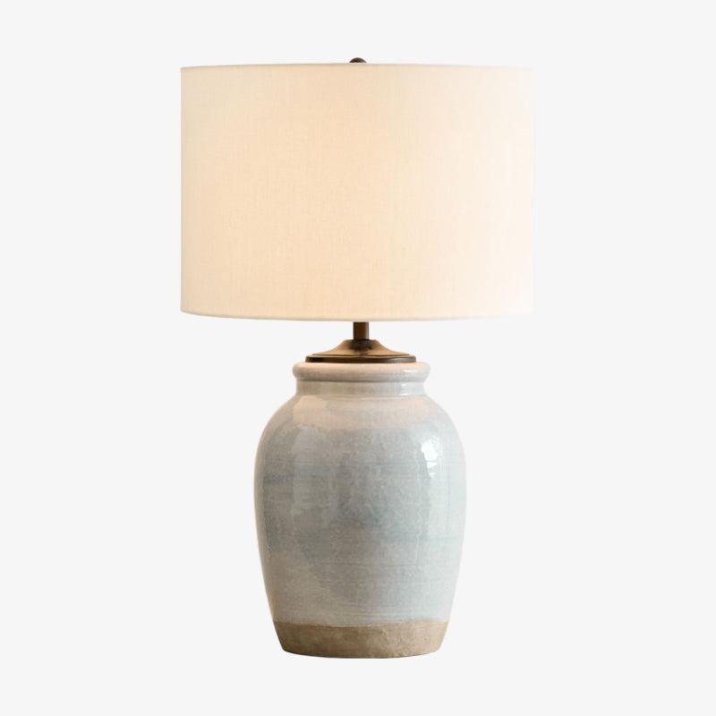 Mello Organic Textured Ceramic Table Lamp with Fabric Drum Shade - Modern Lighting for Living Room and Office