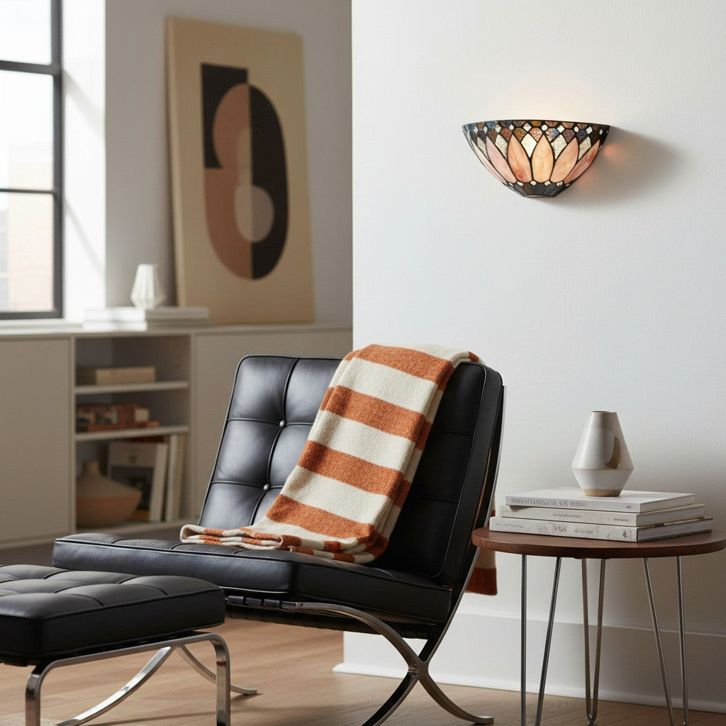 TF Layered Glass and Curved Metal Arm Wall Lamp – Transitional Art Deco Wall Sconce for Bedroom and Entryway