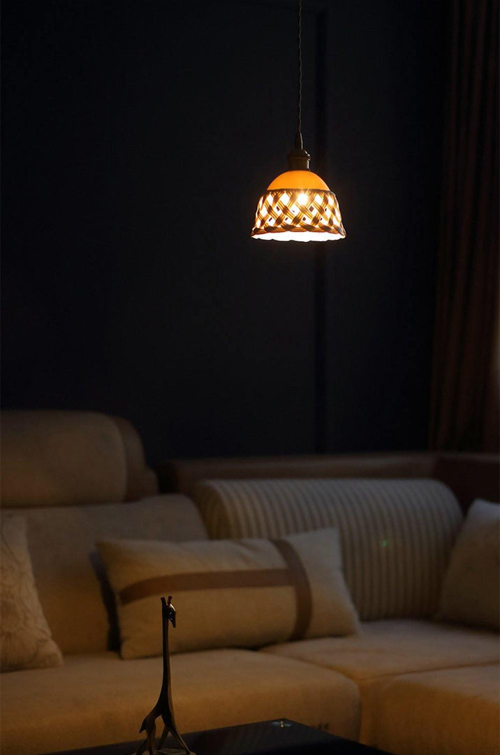 Woven Ceramic Brass Swag Pendant Light
