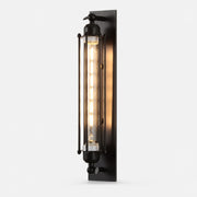 Black industrial tube glass wall sconce