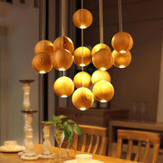 Wooden Orb Sphere Cluster Pendant Light M25