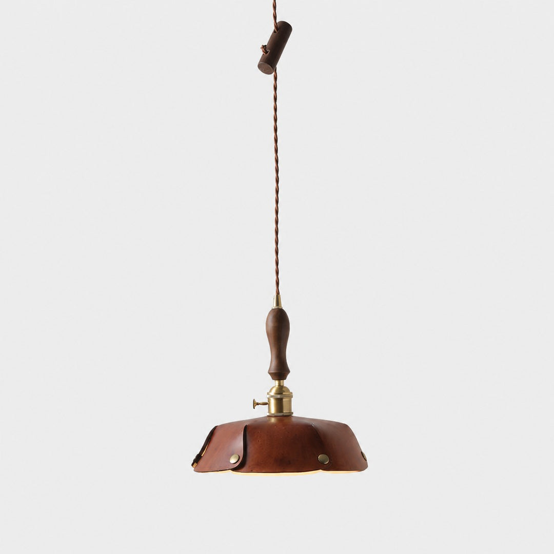Single Pendant Vintage Brown Leather Shade Dia. 30 cm / 11.8 in