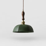Load image into Gallery viewer, Deep green leather dome pendant lamp without crystal drops