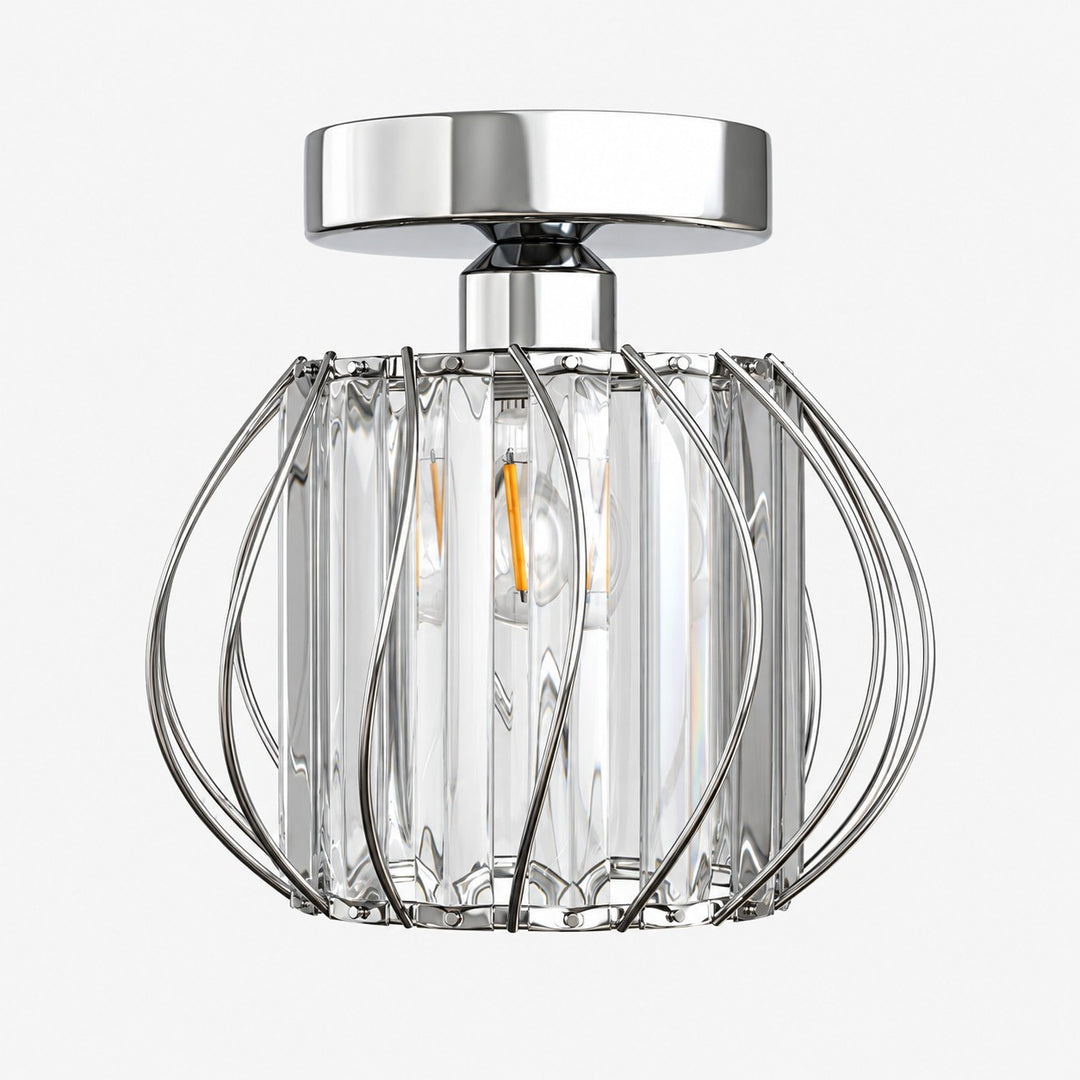 Geometric Cage Semi-Flush Mount Crystal Ceiling Light for Hallway and Entryway
