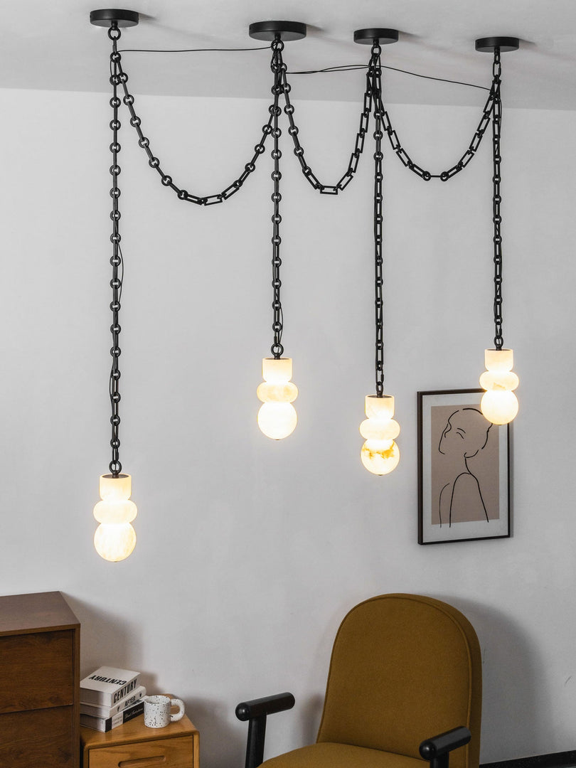 Black Metal Alabaster Chain Swag Chandelier
