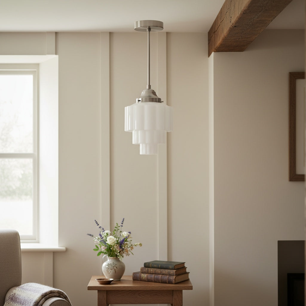 Geotower Glass Art Deco Pendant Light – Modern Industrial Ceiling Fixture for Living Room & Bedroom