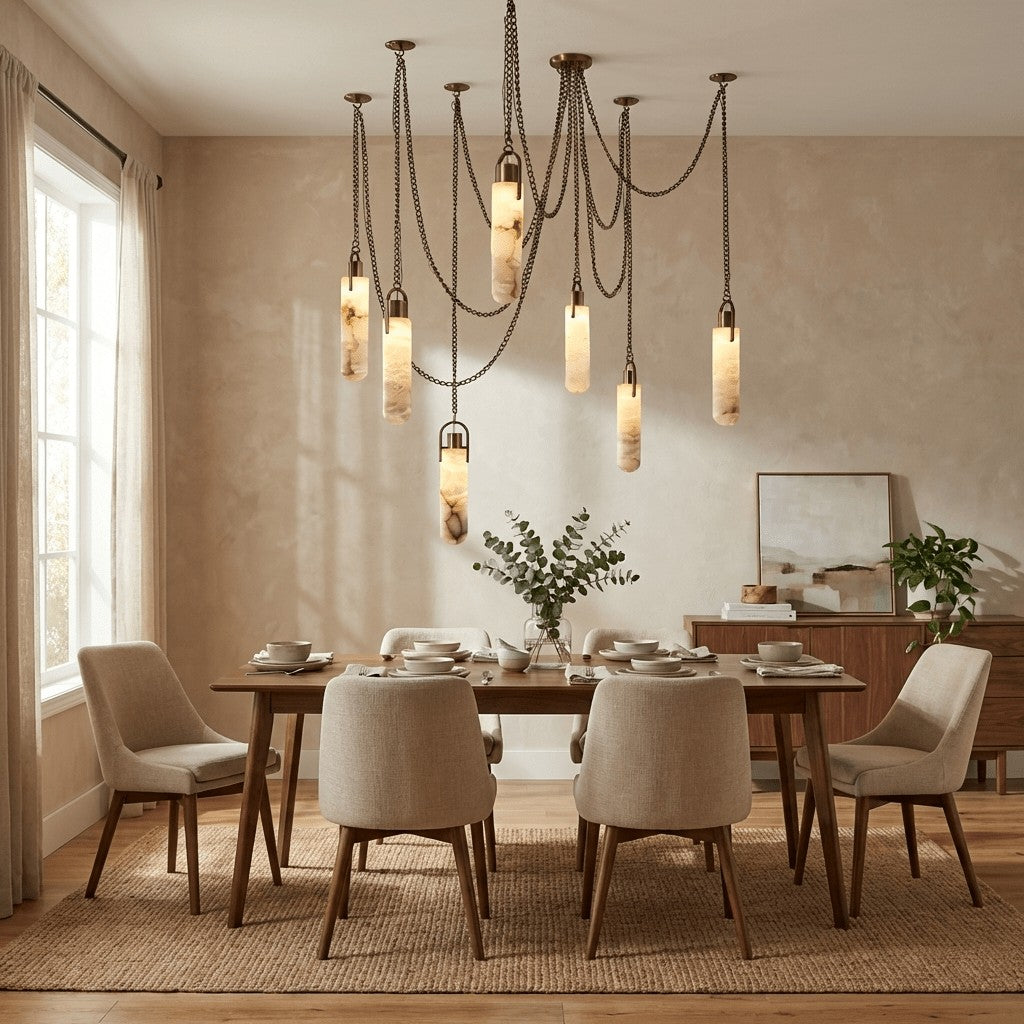 Carved Alabaster Hardwired Chandelier