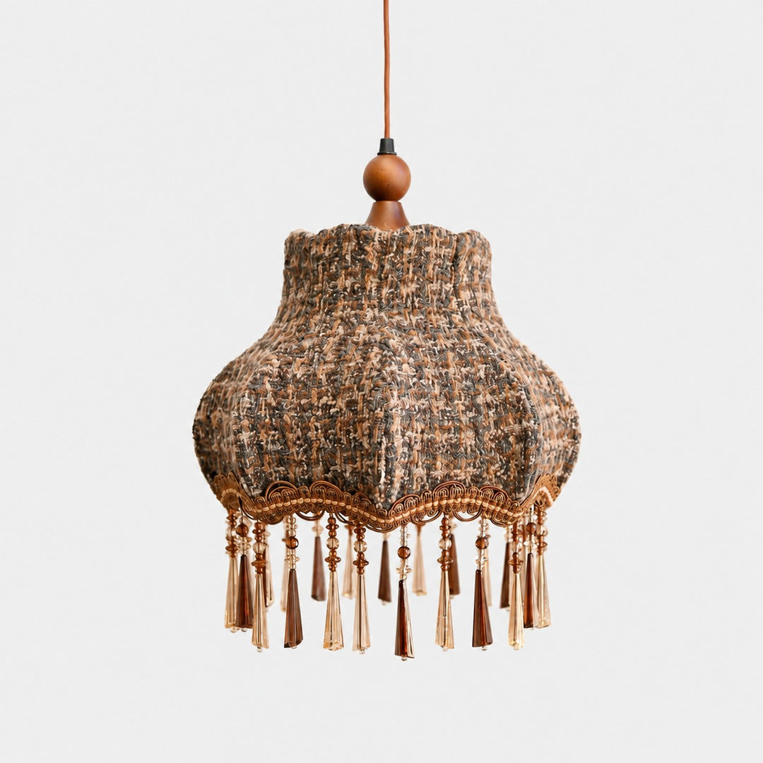 Lámpara colgante vintage de tela con flecos