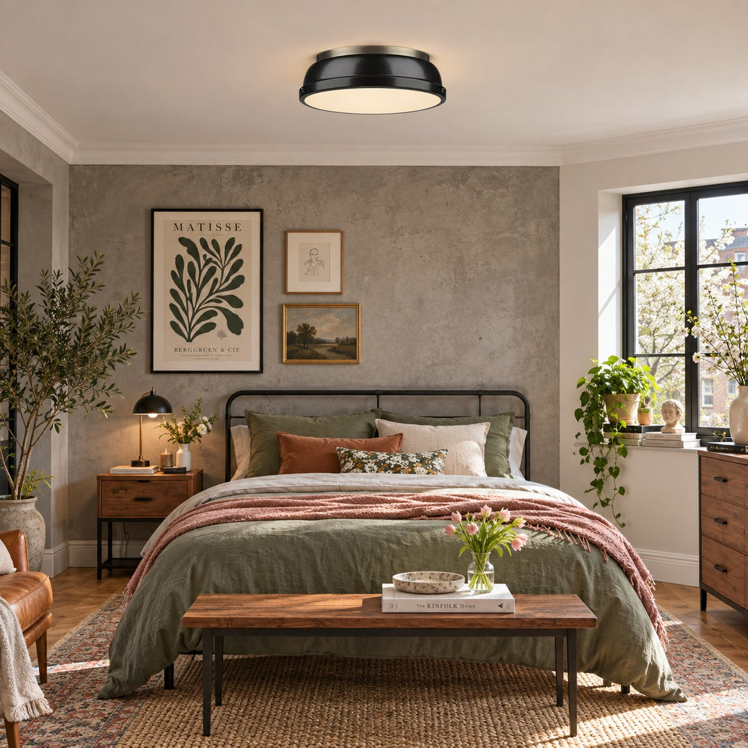 Metal Flush Mount Ceiling Fixture with Frosted Diffuser