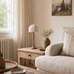 Load image into Gallery viewer, Pleated shade table lamp beside sofa