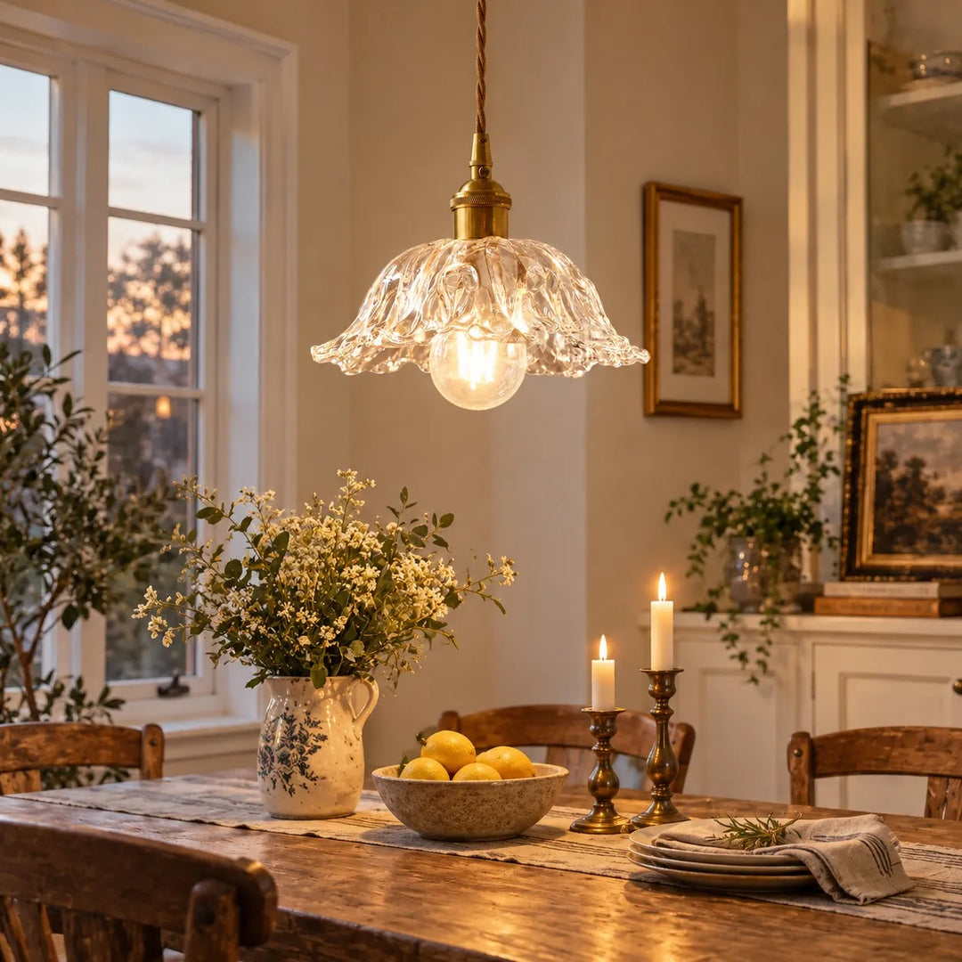 Vintage Snowflake and Striped Glass Pendant Lamp