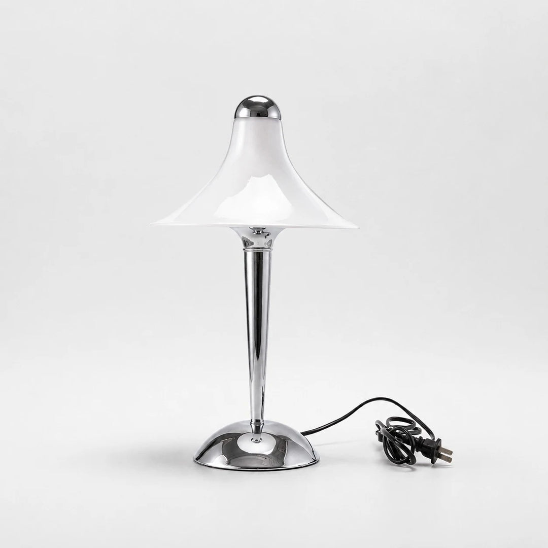 Flared white shade and chrome stem detail