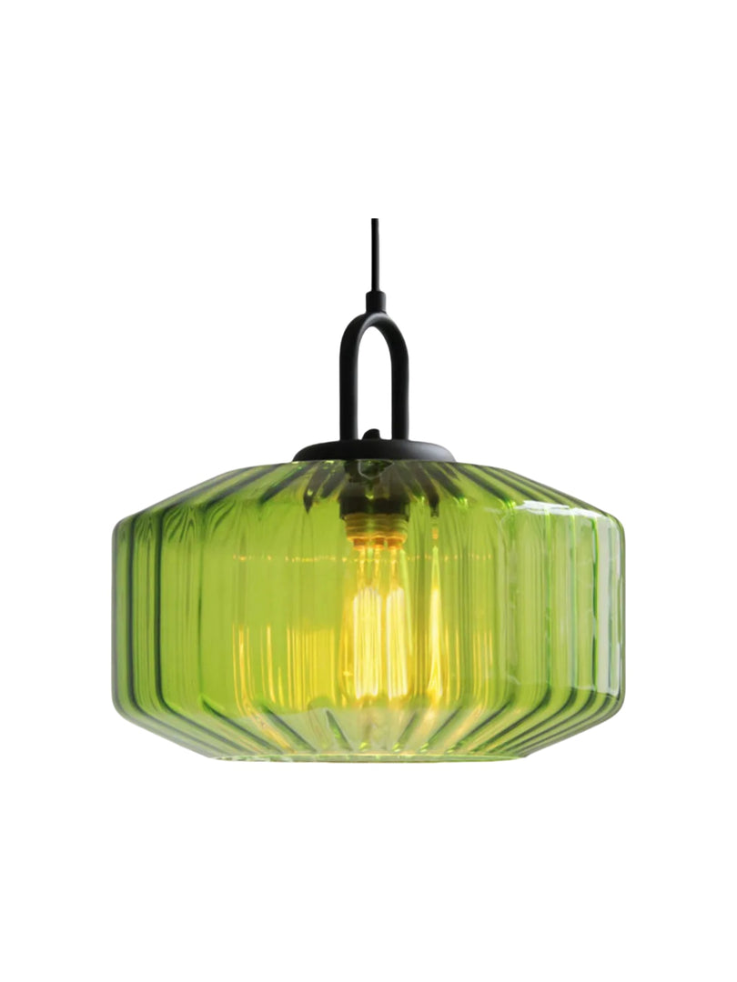 Gerippte Glaspendelleuchte - Vintage-Grün Glas Hängeleuchte mit modernem Reiz