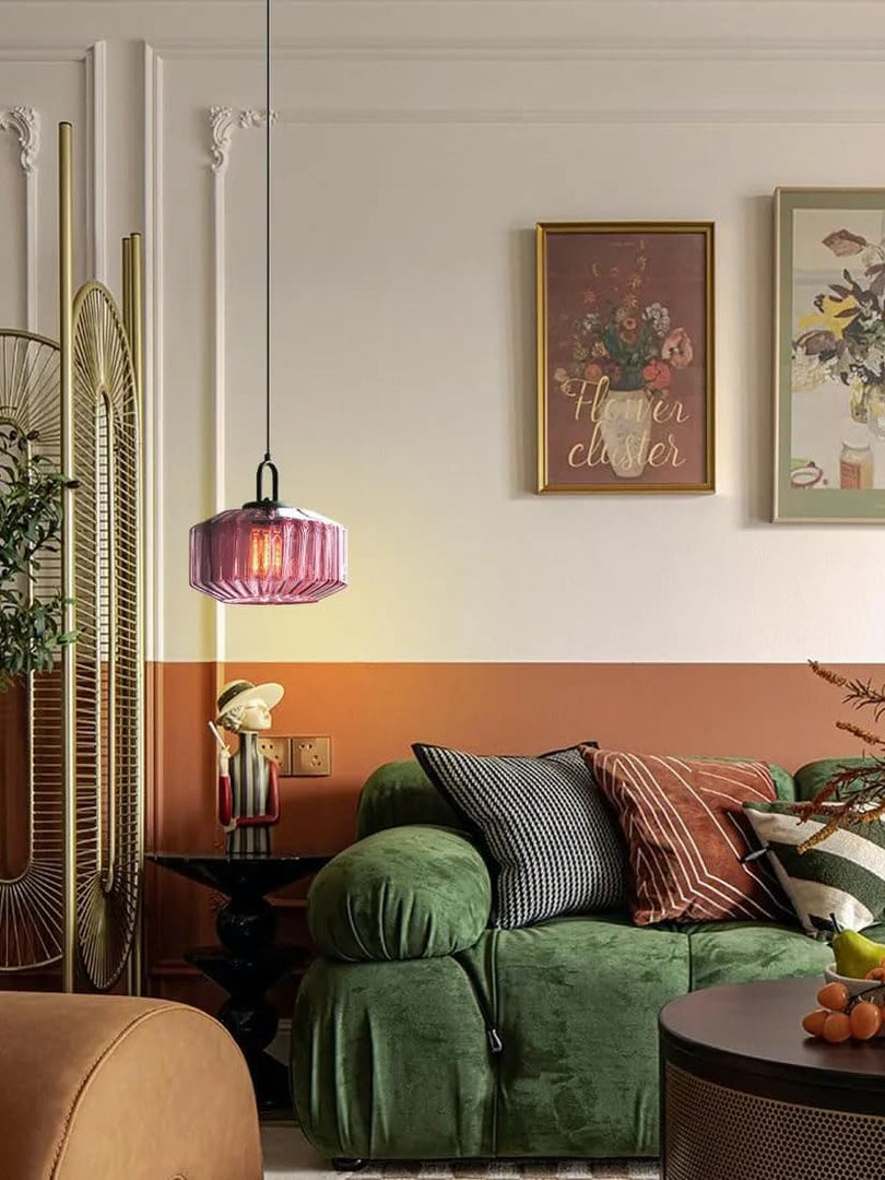 Gerippte Glaspendelleuchte - Vintage-Grün Glas Hängeleuchte mit modernem Reiz