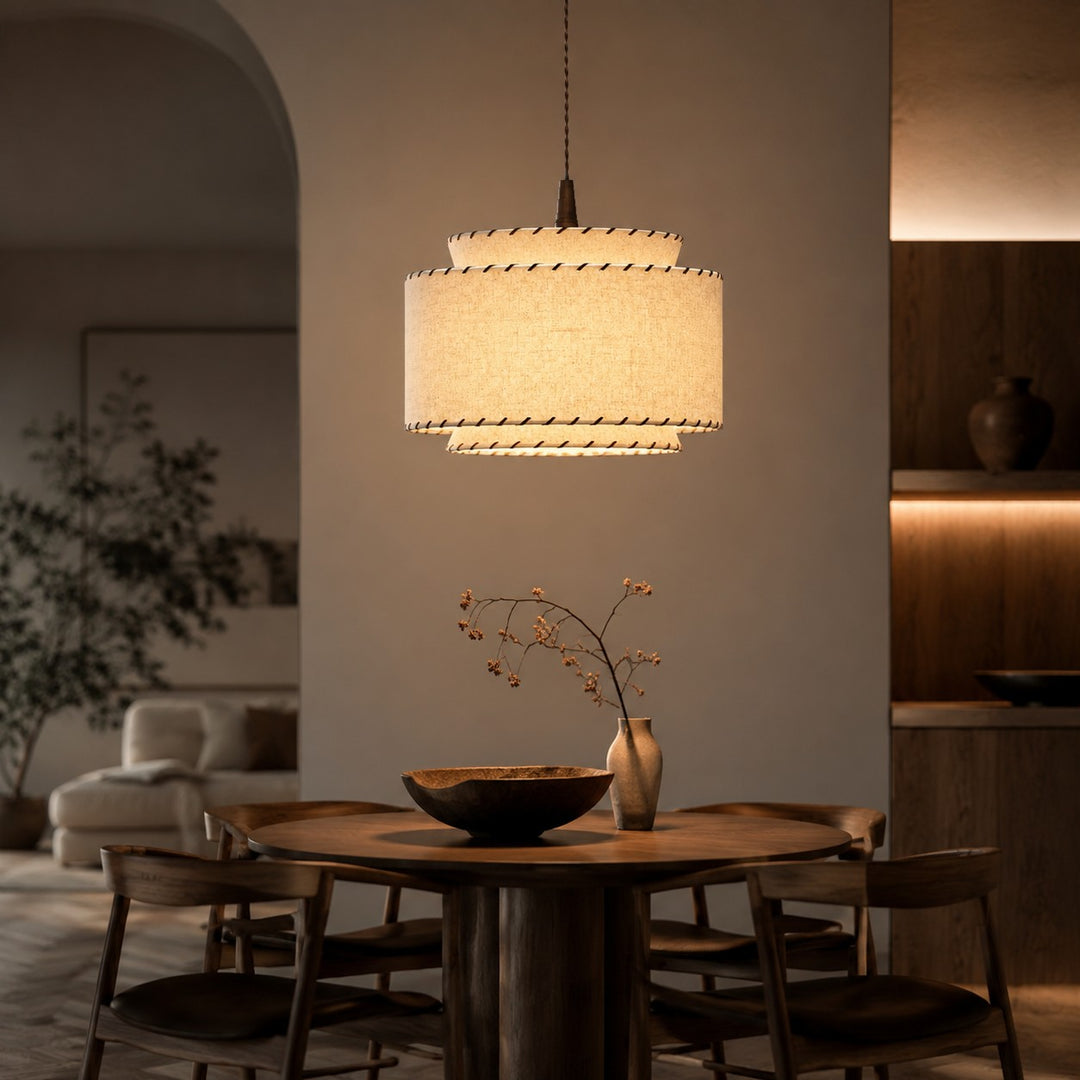 Hand-Stitched Linen Pendant Light