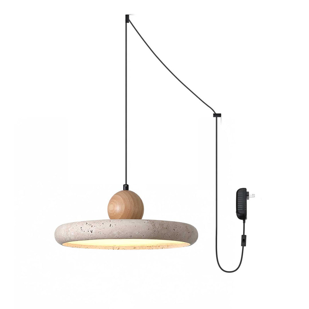 Travertine Wood Plug-In Pendant Light