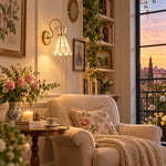 Cargar imagen en el visor de la Galería, Brass Band Hourglass Shade Capiz Petal Wall Light