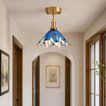 Cargar imagen en el visor de la Galería, Blue Stained Glass Semi Flush Ceiling Light