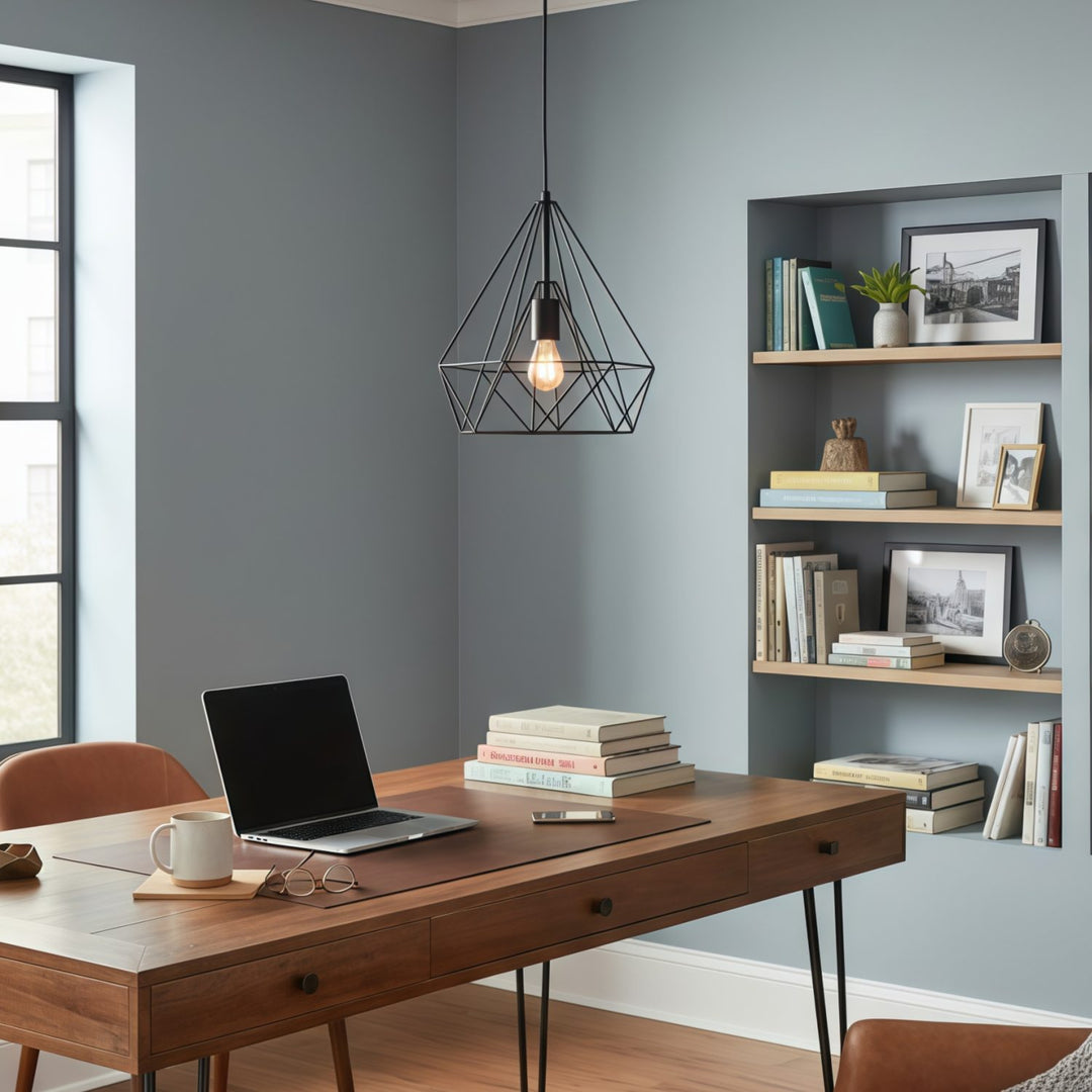 Lámpara colgante de estructura abierta esquelética - Lámpara colgante de metal industrial para iluminación interior o espacio de trabajo