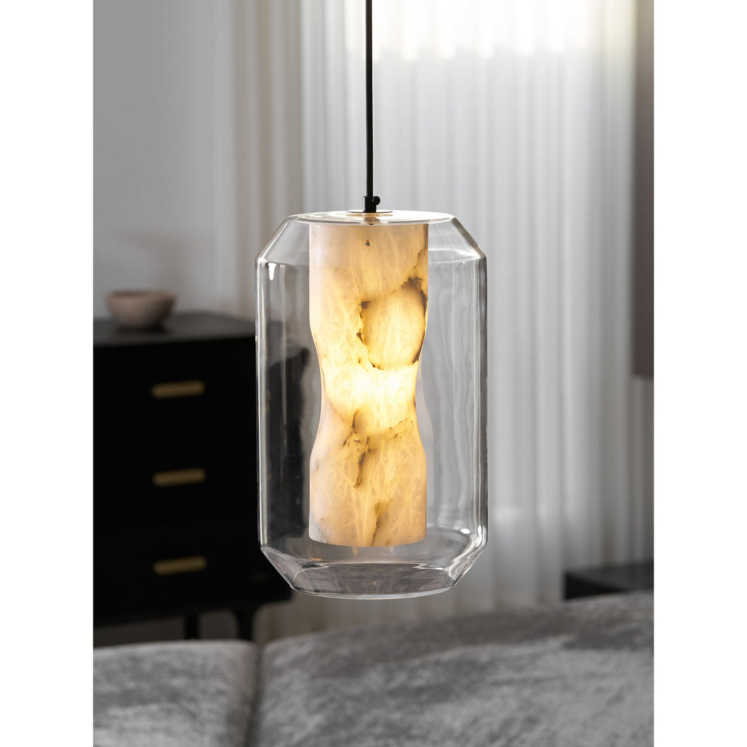Suspension en verre et albâtre
