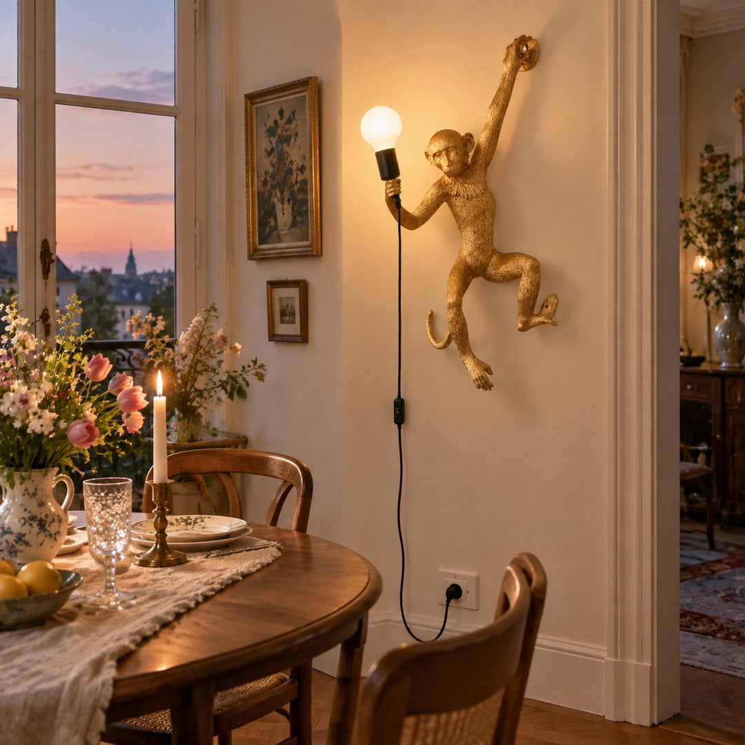 Nordic Resin Monkey Wall Light with Plug-in Cord