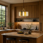 Cargar imagen en el visor de la Galería, Stained glass pendant light above a warm wood kitchen island