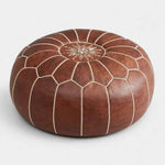 Cargar imagen en el visor de la Galería, Puf otomano marroquí marrón, reposapiés redondo cosido para sala, dormitorio y decoración bohemia
